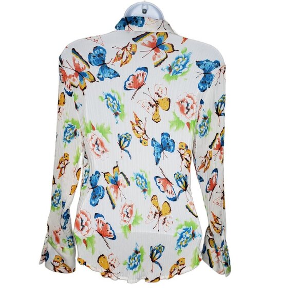 Vtg Le Caviar Women's Accordion Sheer Butterfly Blouse Top Sz S, White (1210) - Picture 4 of 6